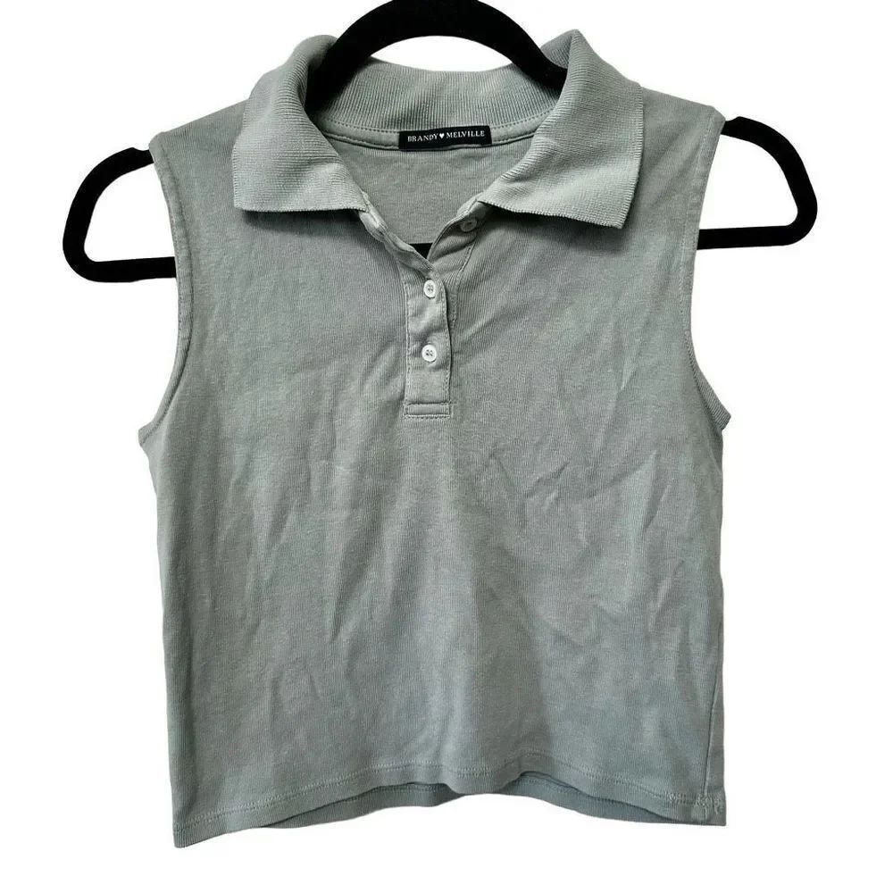 Brandy Melville green cropped collared sleeveless top